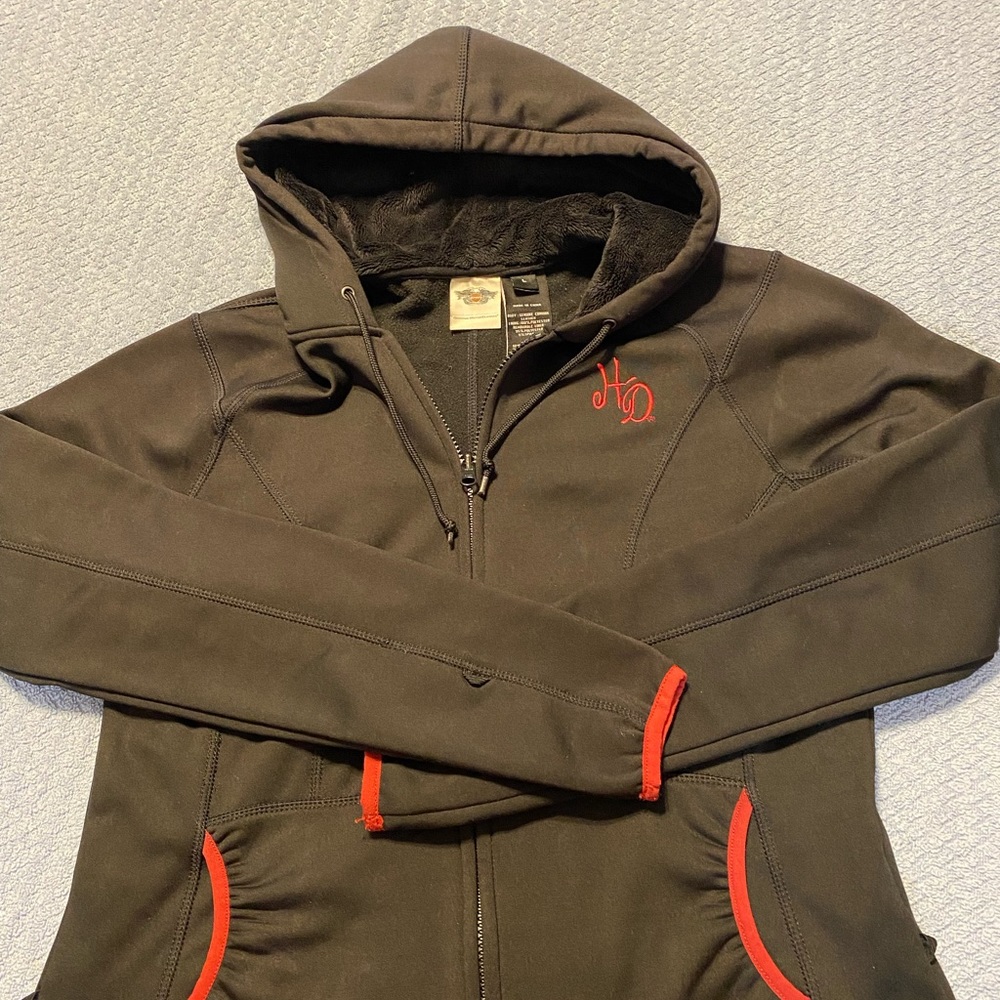 Ladies large sweatshirt. Black/red trim